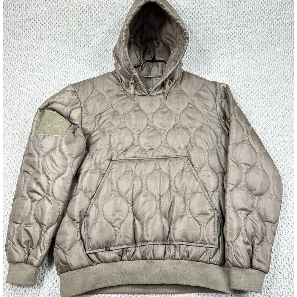 Rotcho Quilted Woobie Jacket Mens L Brown Military Sweatshirt Hooded Pullover